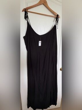 Old Navy Black Tie-Shoulder Wide Leg Cotton Jumpsuit (Travel Capsule Item)